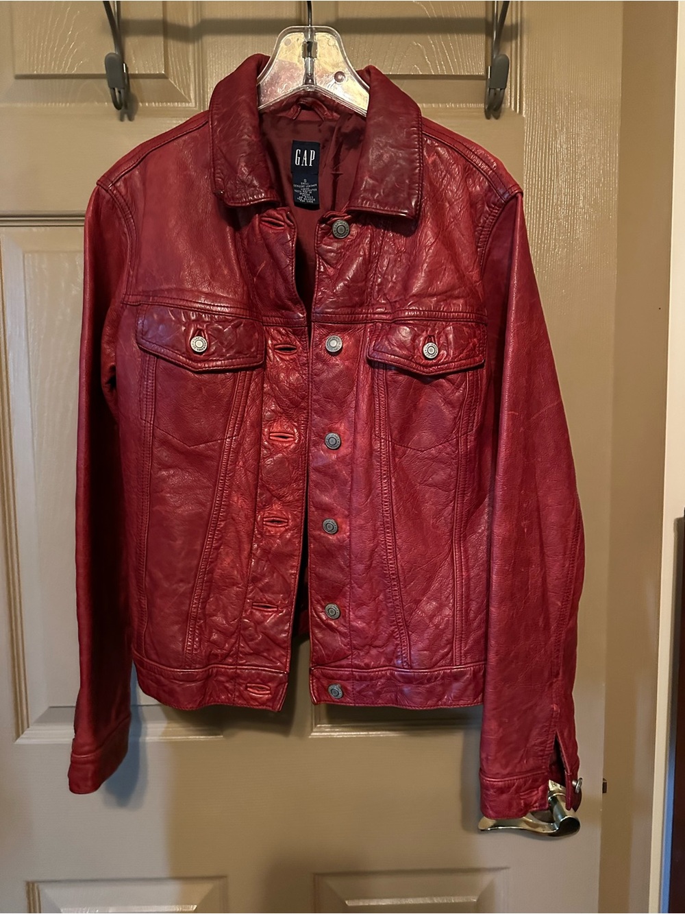 GAP Red Leather Trucker Jacket